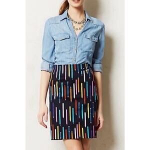 ELEVENSES Anthropologie Twenty Years Navy Pencil Novelty Colorful Skirt